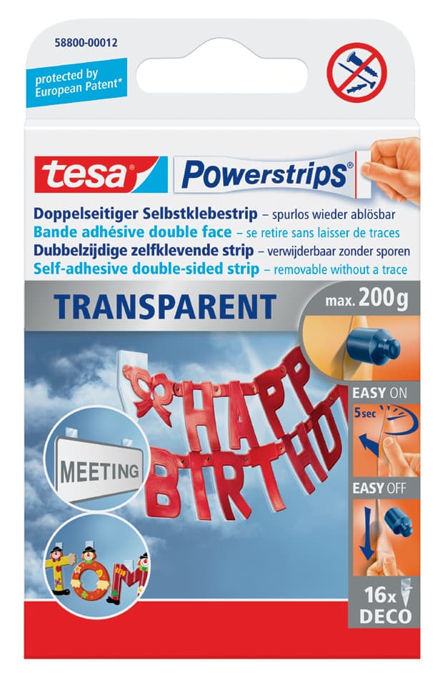 Tesa Powerstrips Deco, Transparent, Haltekraft: Max. 0,2 Kg