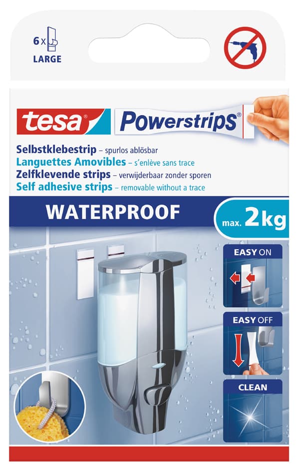 Tesa Powerstrips Klebepads Large Waterproof, Weiß