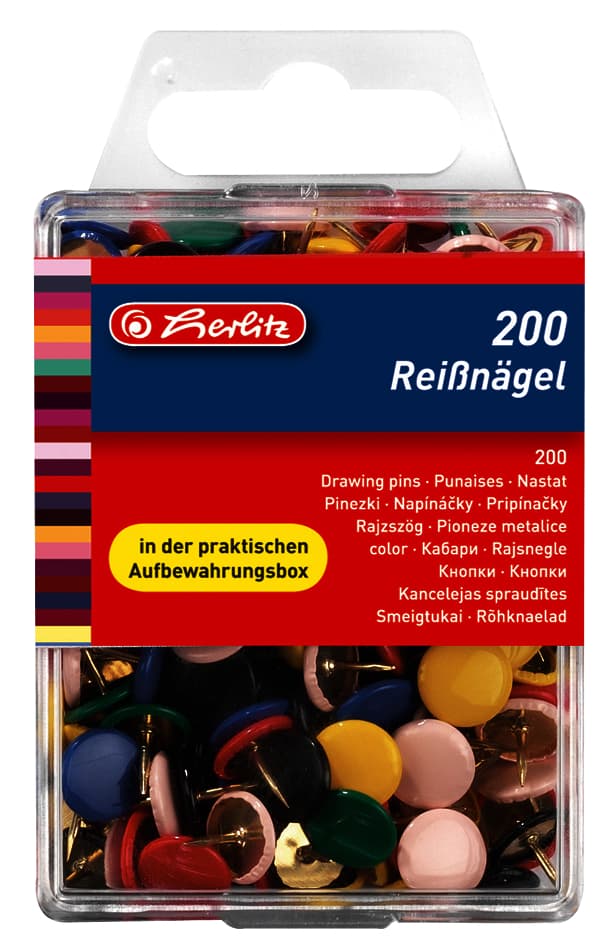 Herlitz Reißnägel, Farbig Sortiert, Durchmesser: 9,5 Mm