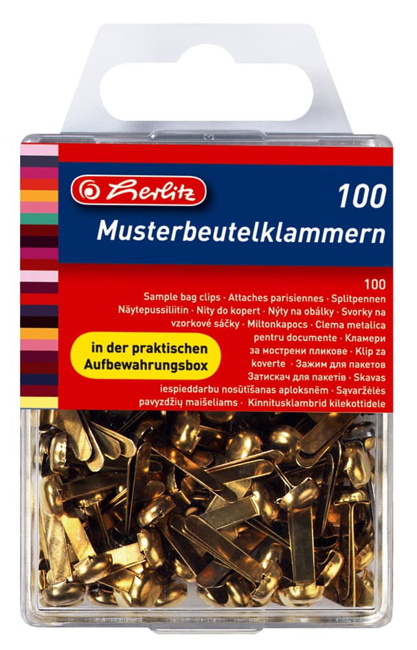 Herlitz Rundkopf-Musterbeutelklammern, Messingfarben, 17 Mm