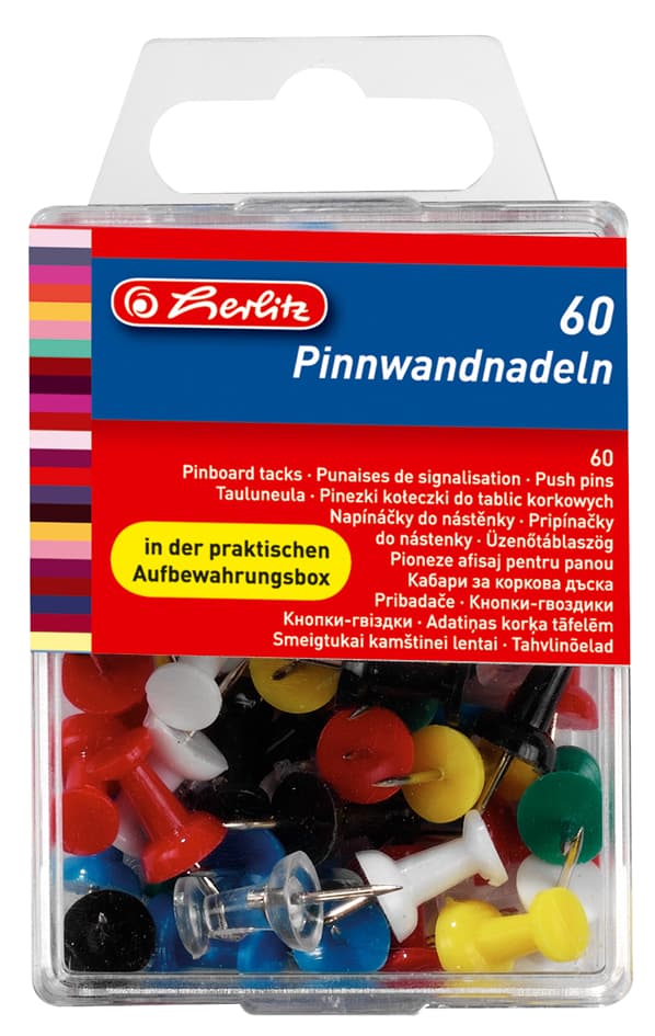 Herlitz Pinnwand-Nadeln, Farbig Sortiert, Inhalt: 60 Stück