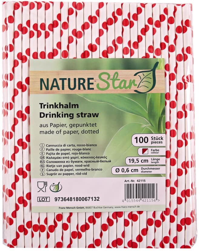 Nature Star Papier-Trinkhalm, 197 Mm, Rot/Weiß Gepunktet