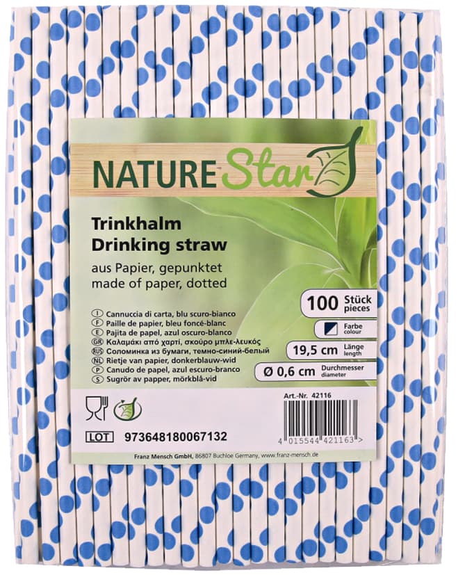Nature Star Papier-Trinkhalm, 197 Mm, Dunkelblau/Weiß