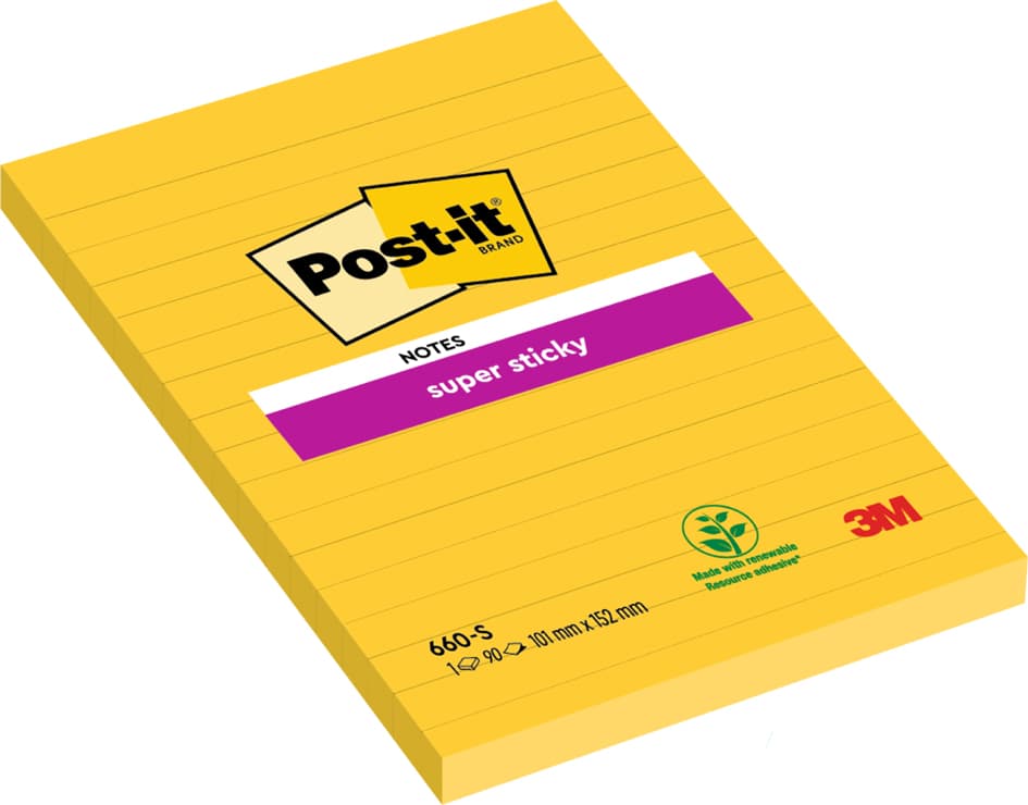 Post-It Haftnotizen Super Sticky Notes, 101 X 152 Mm, Gelb