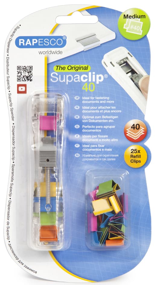 Rapesco Dokumentenclip-Spender Supaclip 40, Farbige Clips