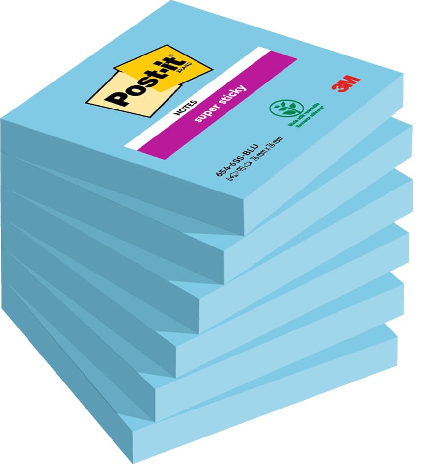 Post-It Haftnotizen Super Sticky Notes, 76 X 76 Mm, Blau