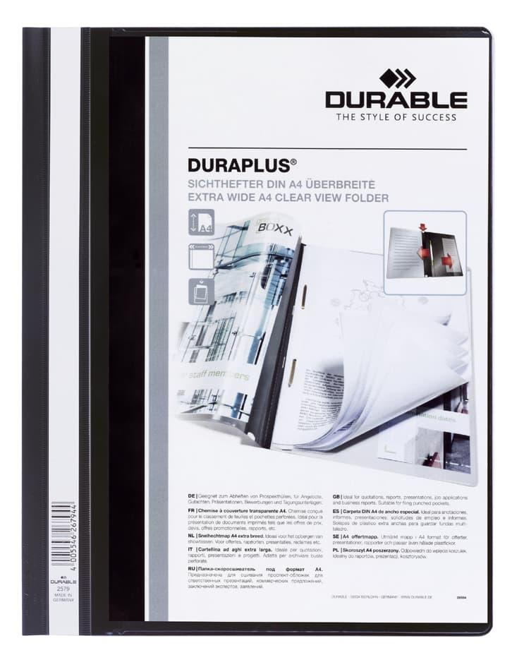 Durable Schnellhefter Duraplus, Din A4, Schwarz, Überbreit