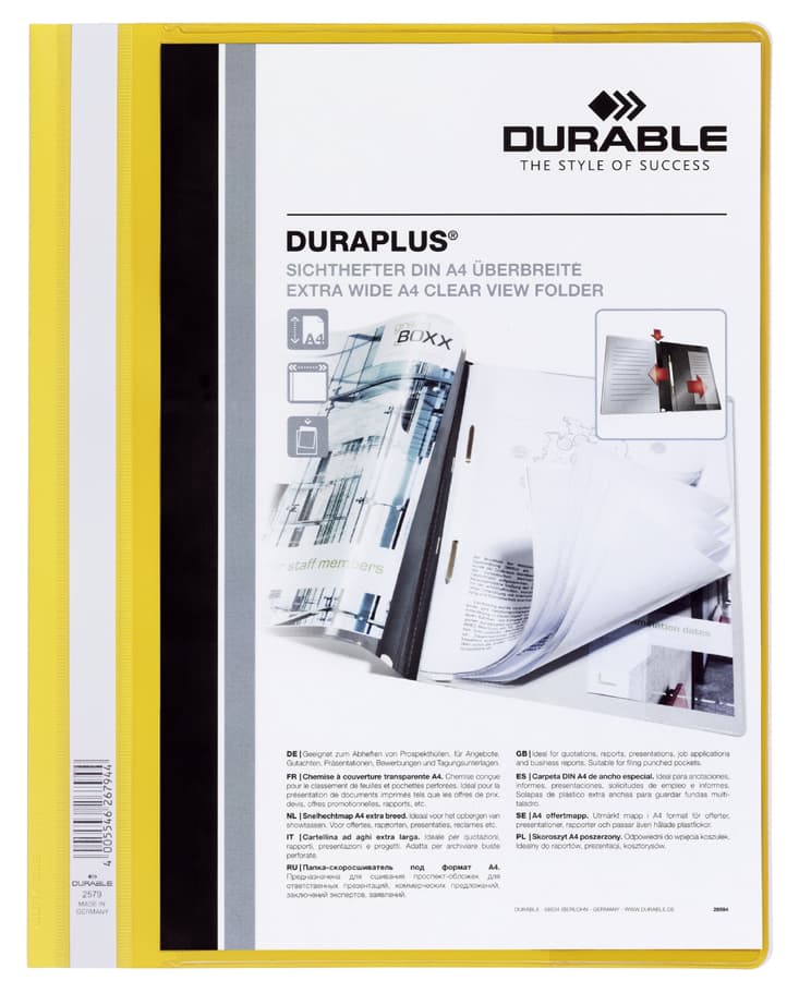 Durable Schnellhefter Duraplus, Din A4, Gelb, Überbreit