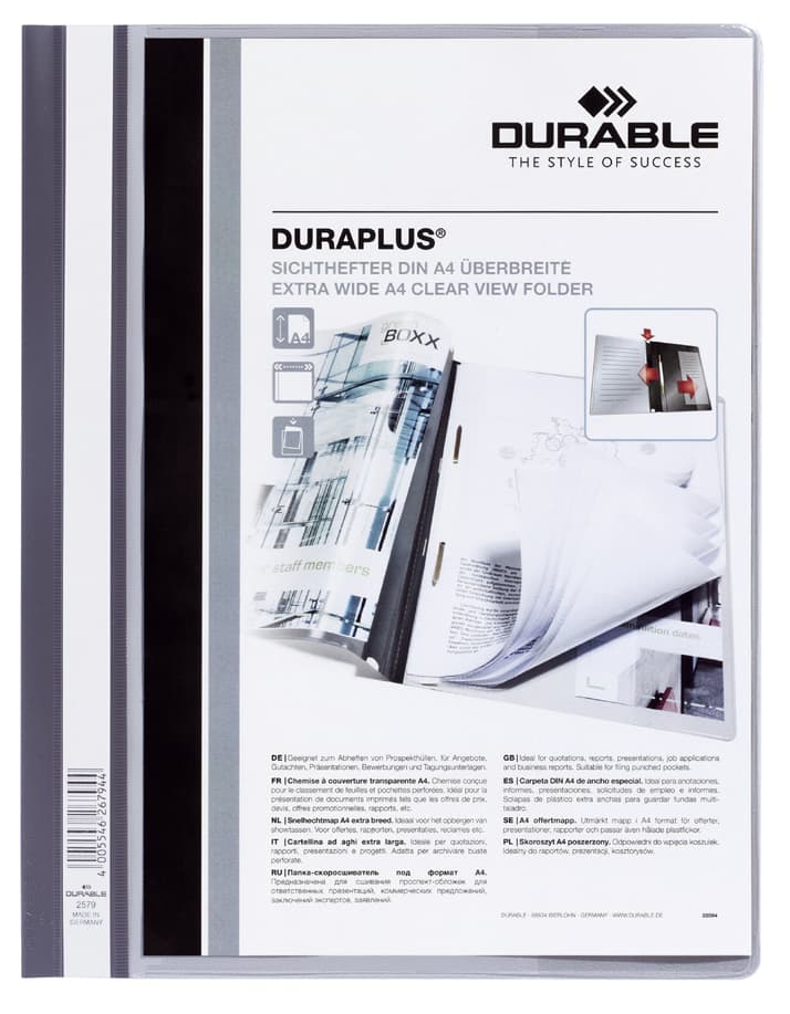 Durable Schnellhefter Duraplus, Din A4, Grau, Überbreit