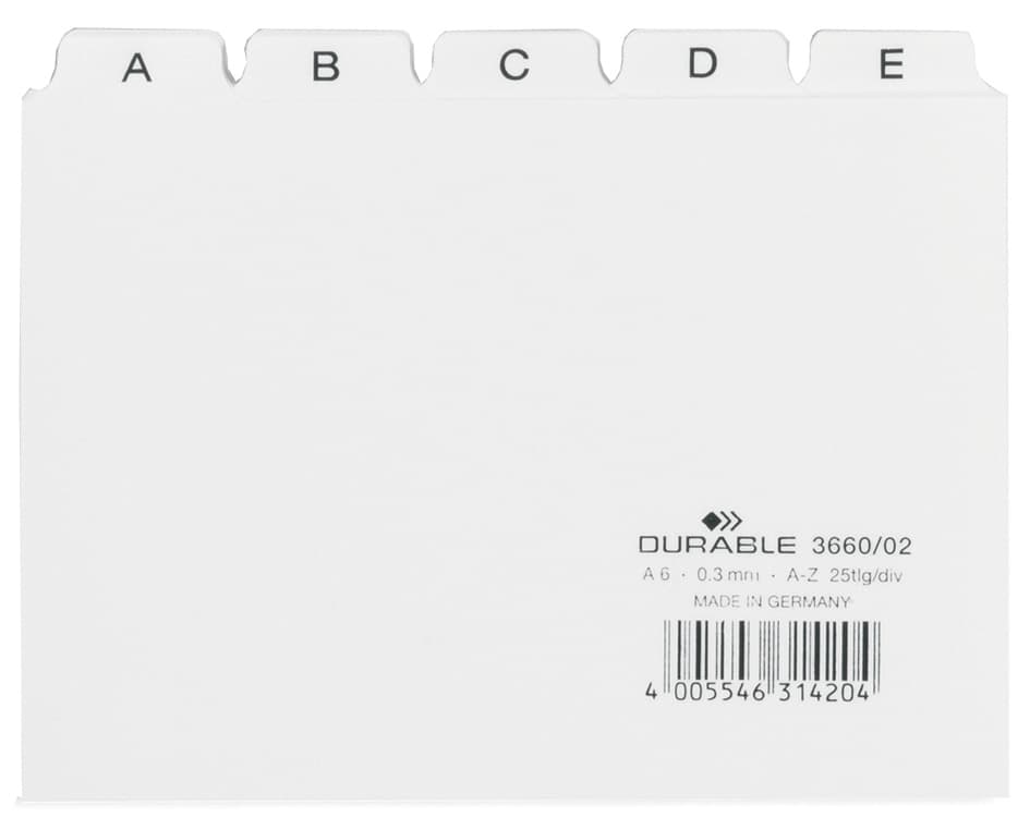 Durable Karteiregister A - Z, Pp, A6 Quer, Weiß, 25-Teilig