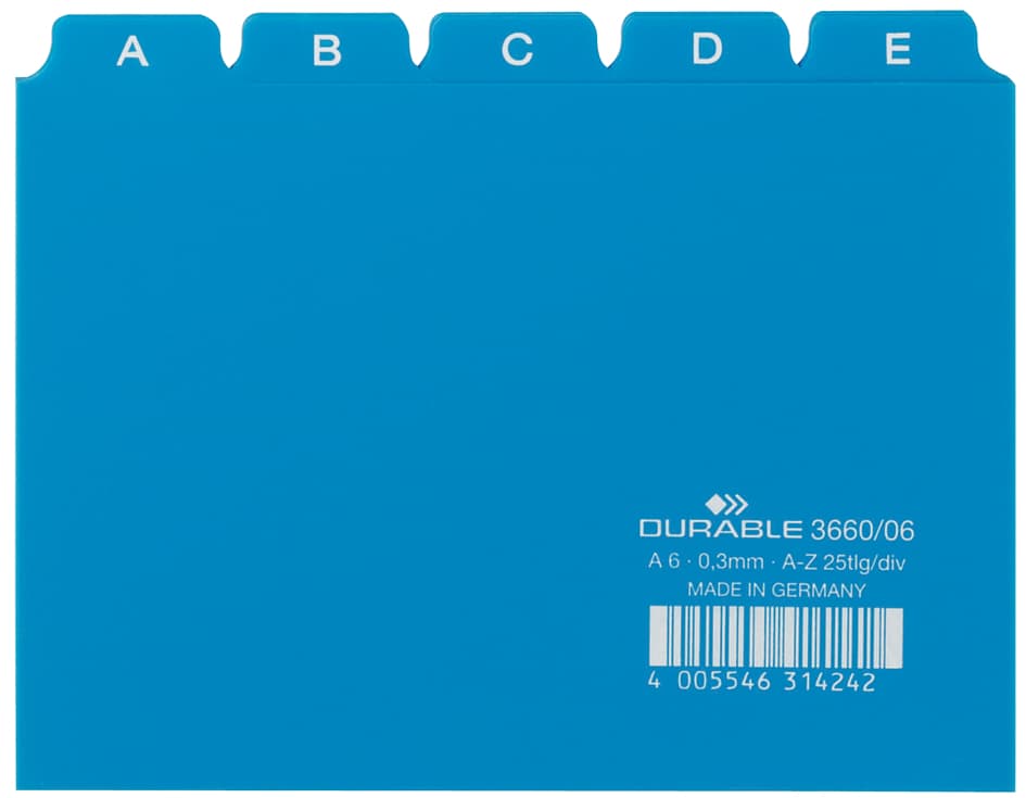 Durable Karteiregister A - Z, Pp, A6 Quer, Blau, 25-Teilig