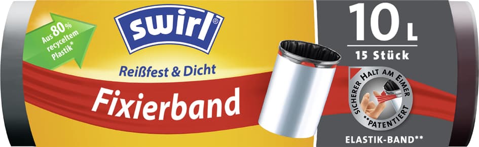 Swirl Mülleimerbeutel, Mit Fixierband, Schwarz, 10 Liter
