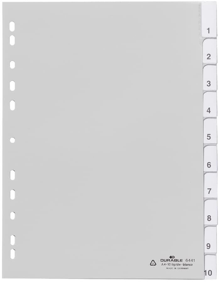 Durable Kunststoff-Register, A4, Pp, 10-Teilig, Grau