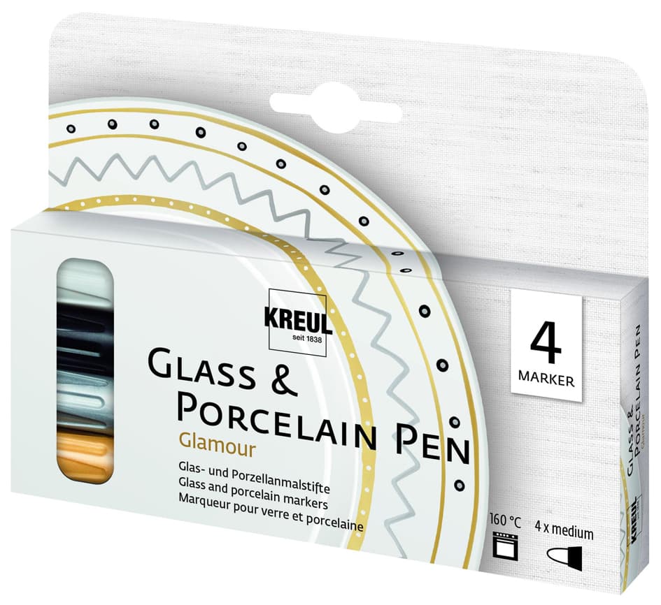 Kreul Glass & Porcelain Pen Glamour, 4er-Set