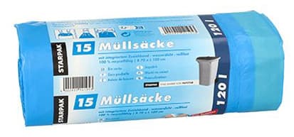 Starpak Müllsäcke Ldpe, Mit Zugband, 120 Liter, Blau