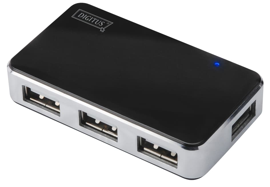 Digitus Usb 2.0 Mini Hub, 4-Port, Silber, Inkl. Netzteil