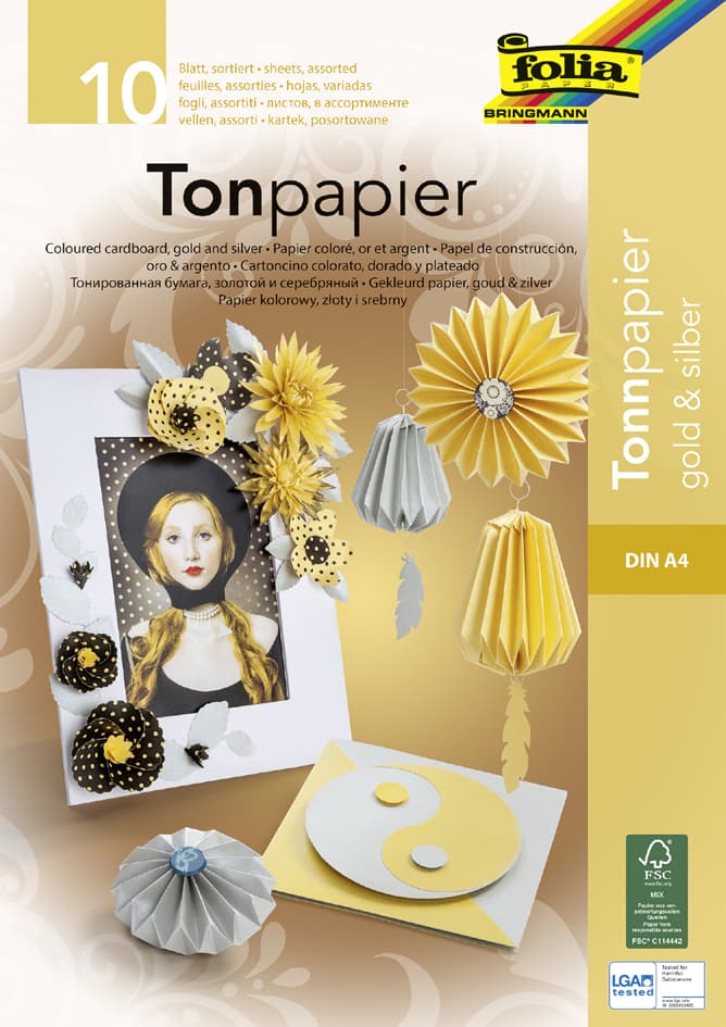 Folia Tonpapierblock, Din A4, 130 G/Qm, Gold Und Silber