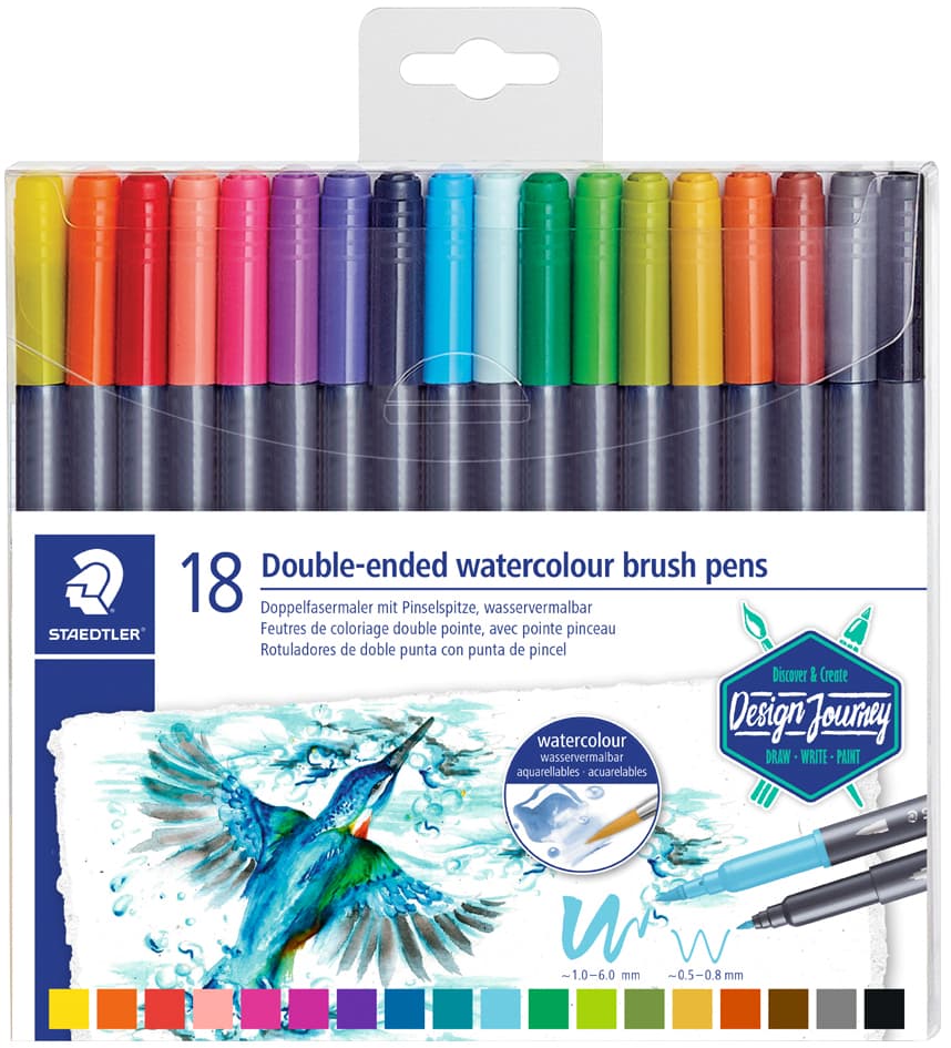 Staedtler Doppel-Fasermaler Mit Pinselspitze, 18er Etui