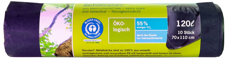 Secolan Schwerlast-Abfallsack, Schwarz, 120 Liter