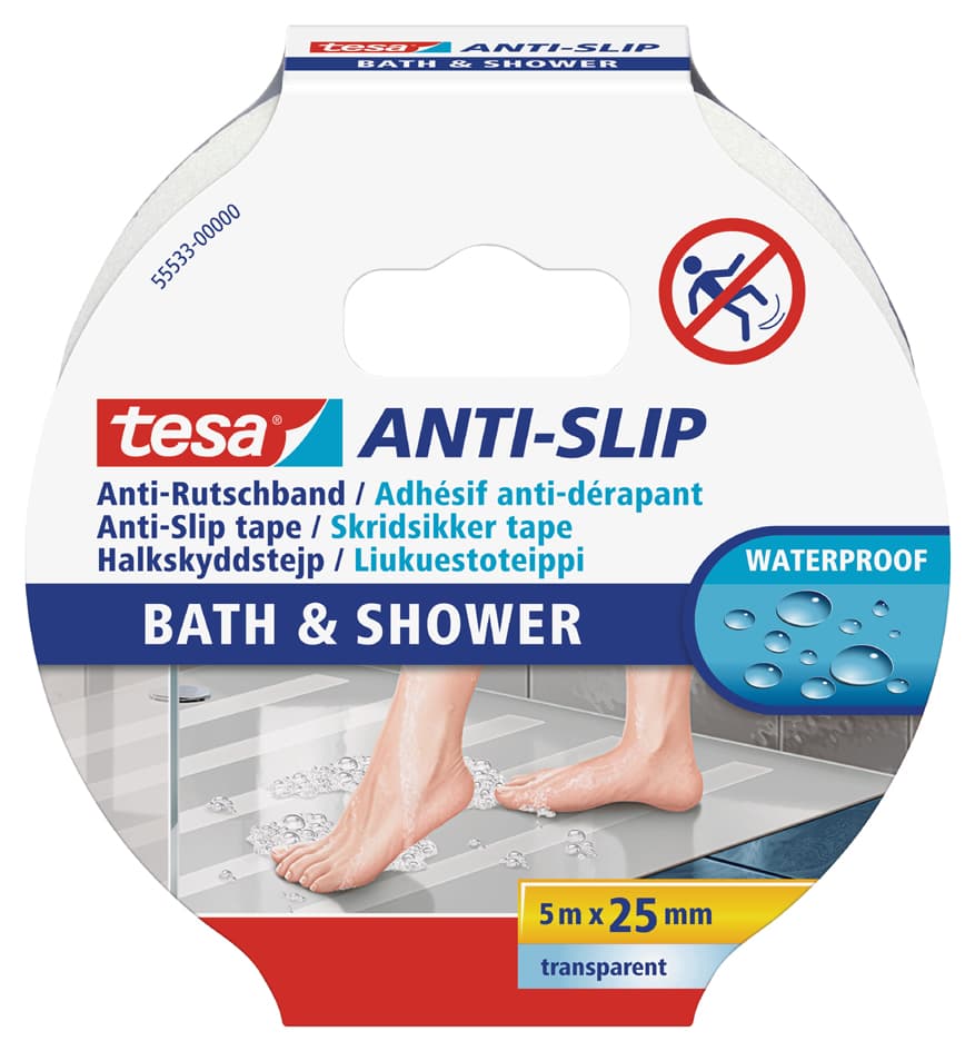 Tesa Anti-Rutschband Bad & Dusche, 25 Mm X 5 M, Transparent