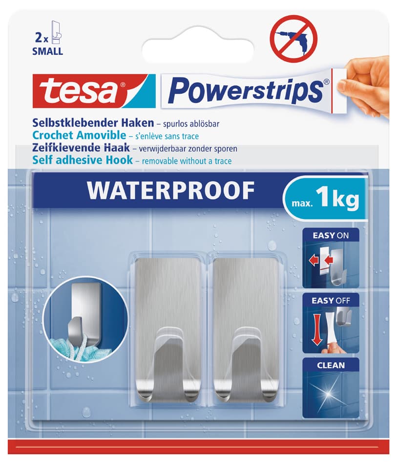 Tesa Powerstrips Haken Zoom Waterproof Small, Metall, Silber