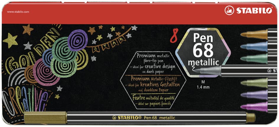 Stabilo Fasermaler Pen 68 Metallic, 8er Metalletui