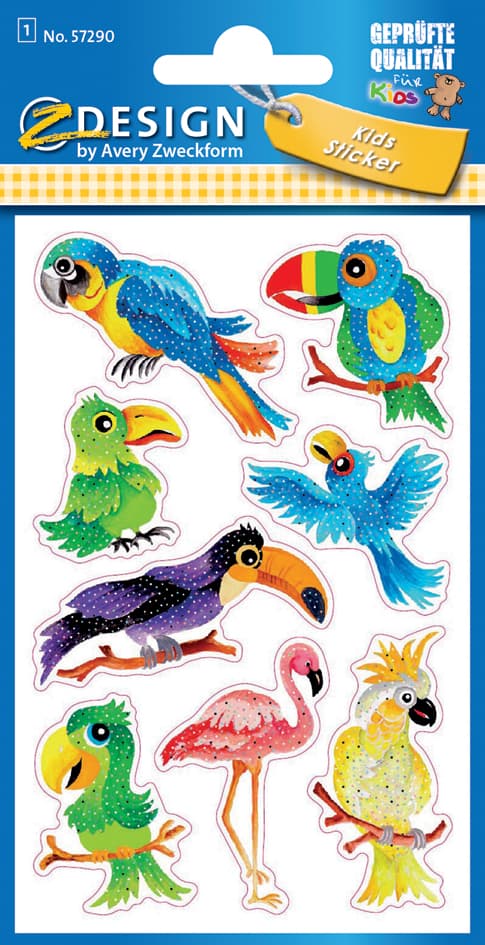 Avery Zweckform Zdesign Kids Glitter-Sticker , Vögel,