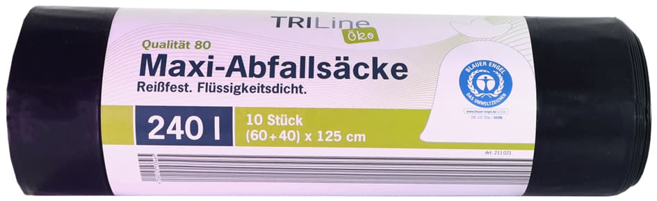 Triline Maxi-Abfallsack, Grün/Schwarz, 240 Liter
