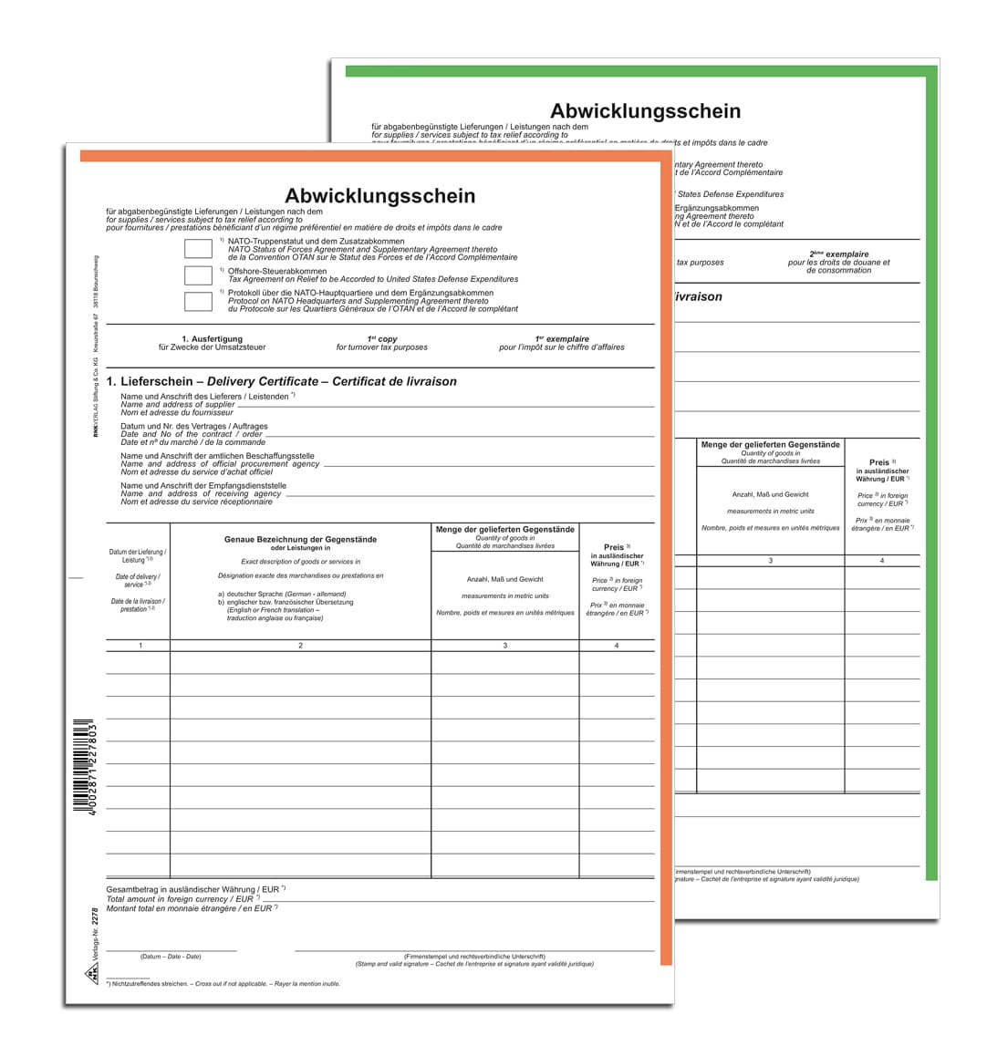 Rnk Verlag Nato Abwicklungsschein, Sd, Din A4