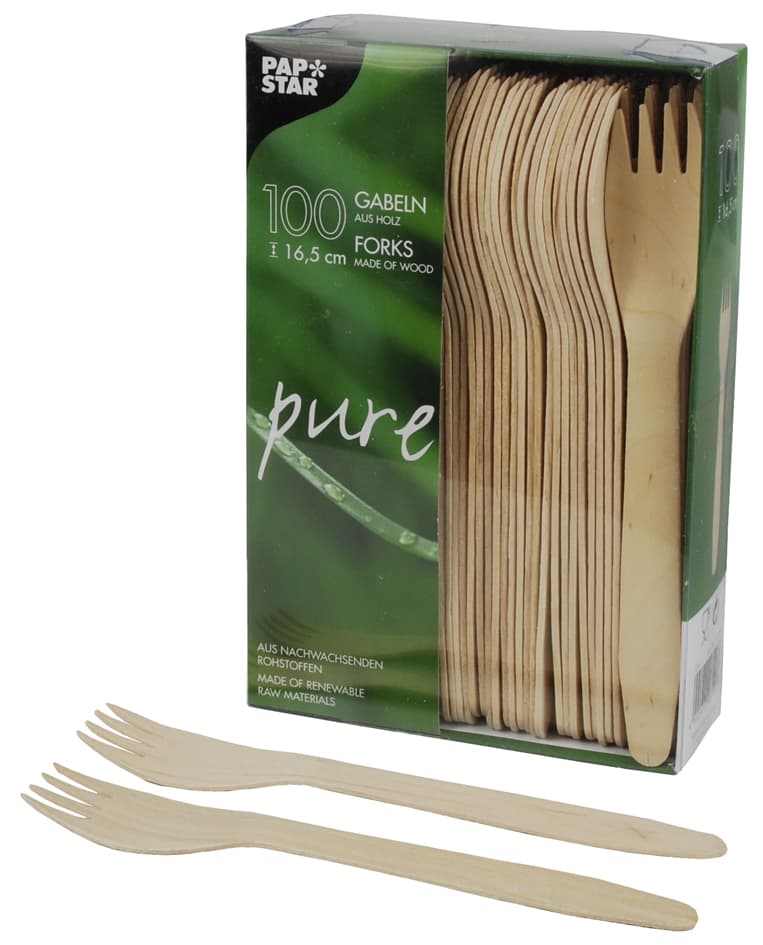 Papstar Holz-Gabeln , Pure, , Länge: 165 Mm, 500er
