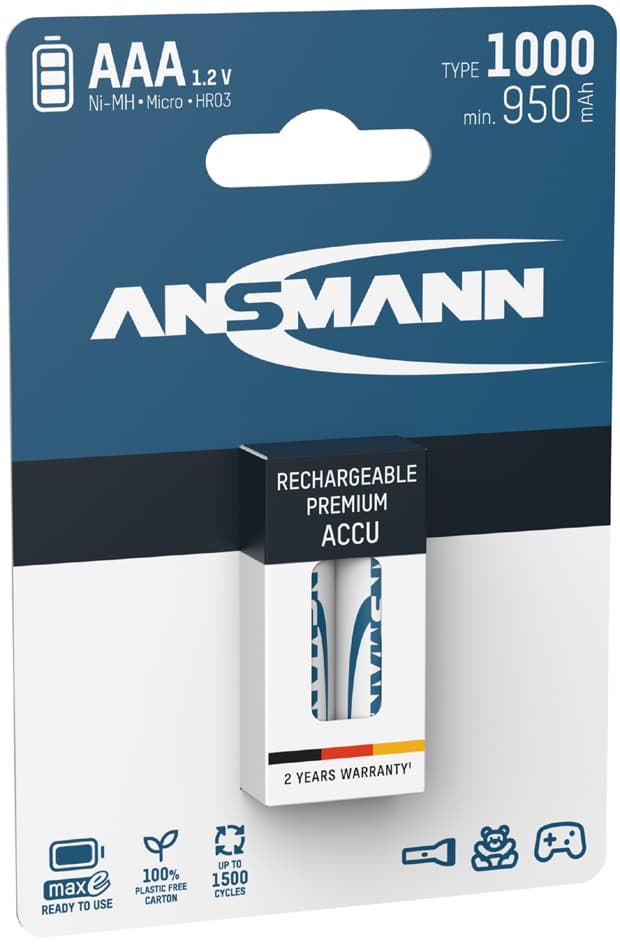 Ansmann Nimh Akku Premium, Micro Aaa, 1.000 Mah, 2er Blister
