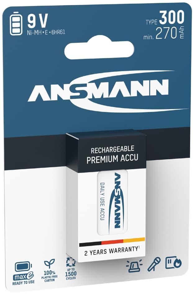 Ansmann Nimh Akku Maxe, 9v E-Block, 300 Mah, 1er Blister