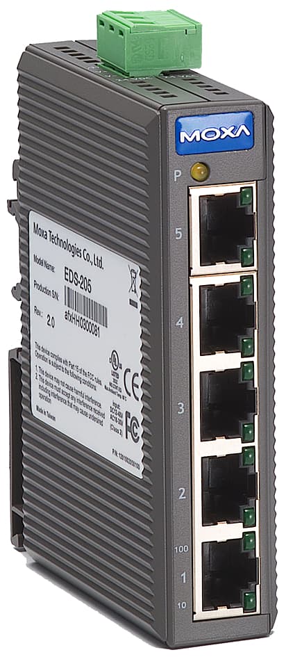 Moxa Unmanaged Industrial Ethernet Switch, 5 Port, Eds-205