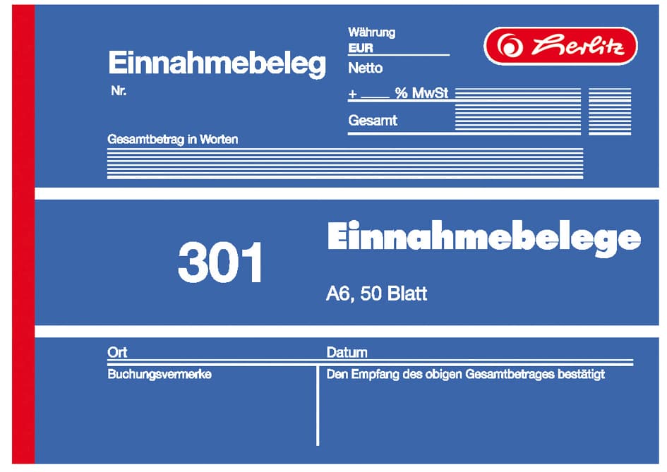 Herlitz Formularbuch , Einnahmebeleg 301, , Din A6, 50 Blatt