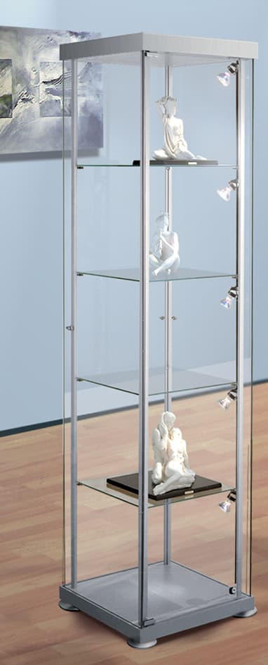 Kerkmann Quadrat-Vitrine Expoline, 4 Glasböden, Alusilber
