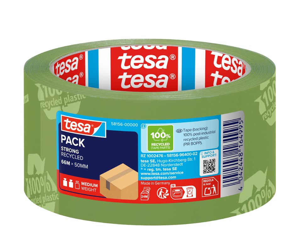 Tesapack Verpackungsklebeband Strong Recycled, 50 Mm X 66 M