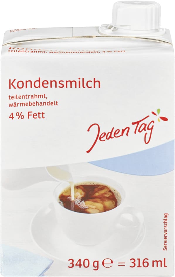 Jeden Tag Kondensmilch, Teilentrahmt, 4% Fett, 340 G = 316ml