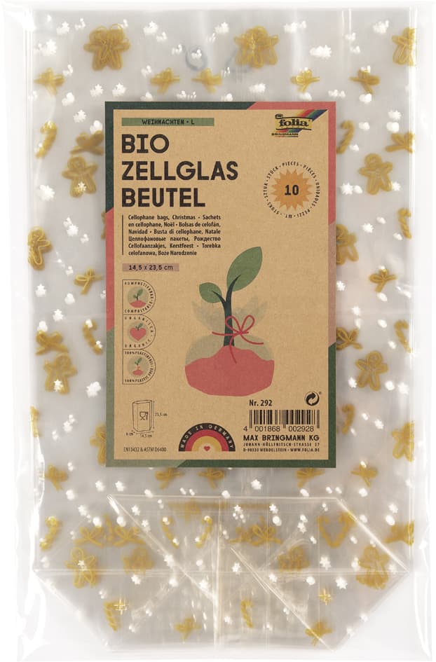 Folia Weihnachts-Zellglasbeutel, Maße: (B)145 X (H)235 Mm