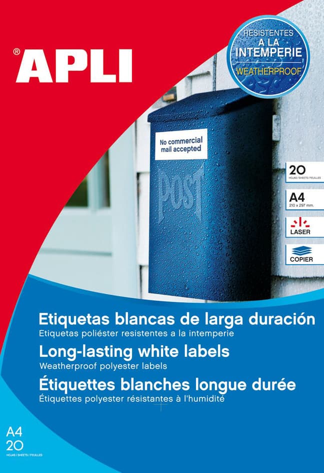 Apli Wetterfeste Folien-Etiketten, 99,1 X 57 Mm, Weiß