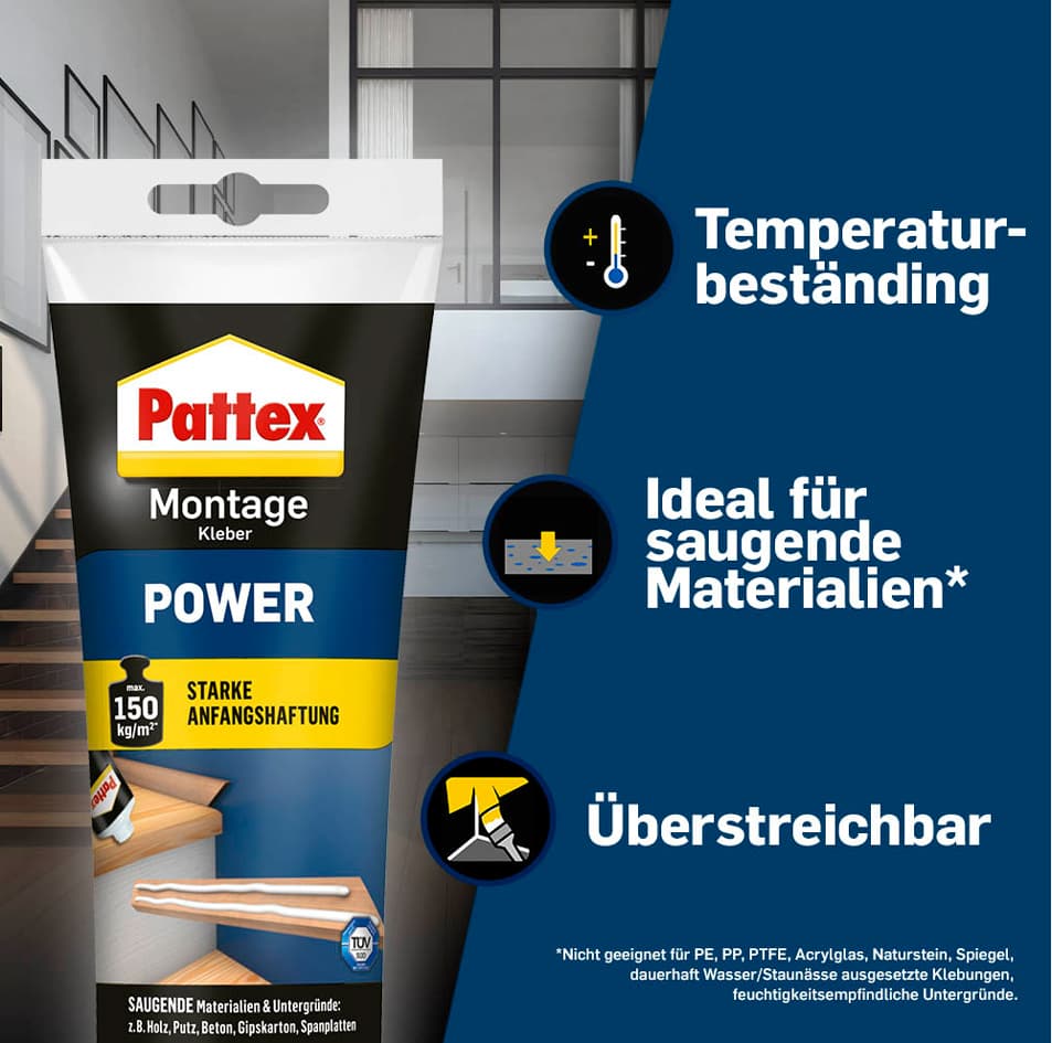 Pattex Montagekleber Power, Weiß, 250 G Standtube