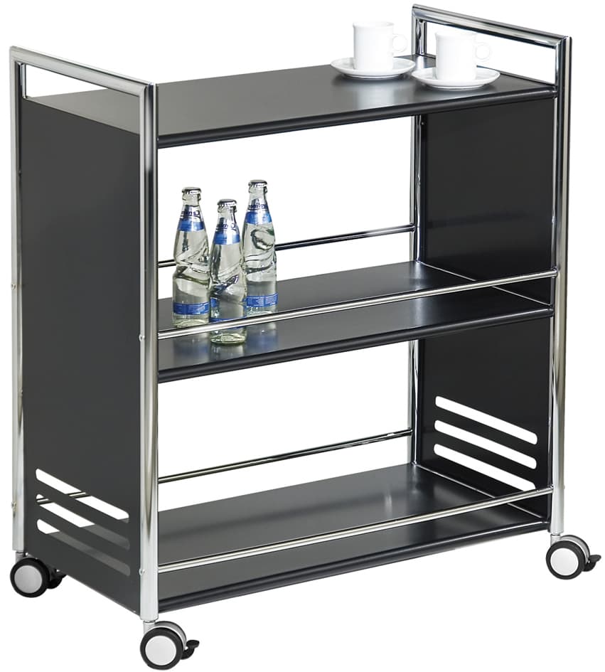 Kerkmann Servierwagen, Aus Stahl, 3 Etagen, Schwarz/Chrom