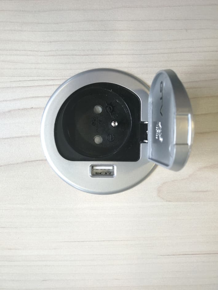 Kerkmann Einbausteckdose Für Tischplatten, Rechts, Silber