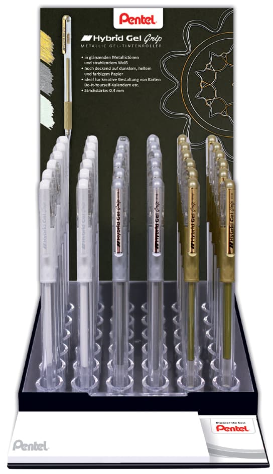 Pentel Gel-Tintenroller K118, Weiß, Gold Und Silber, Display