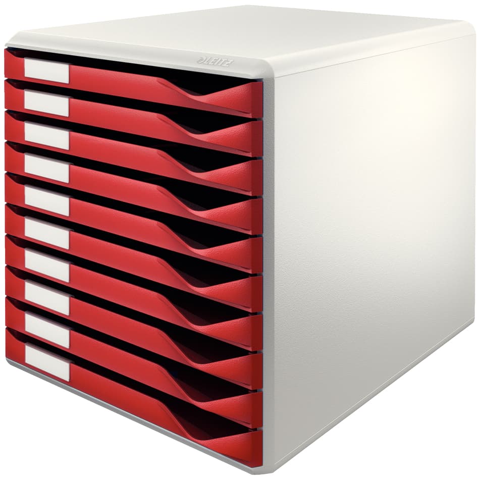 Leitz Schubladenbox Formular-Set, 10 Schübe, Lichtgrau/Rot