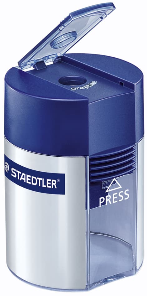 Staedtler Spitzdose, Rund, Silber, Blauer Deckel