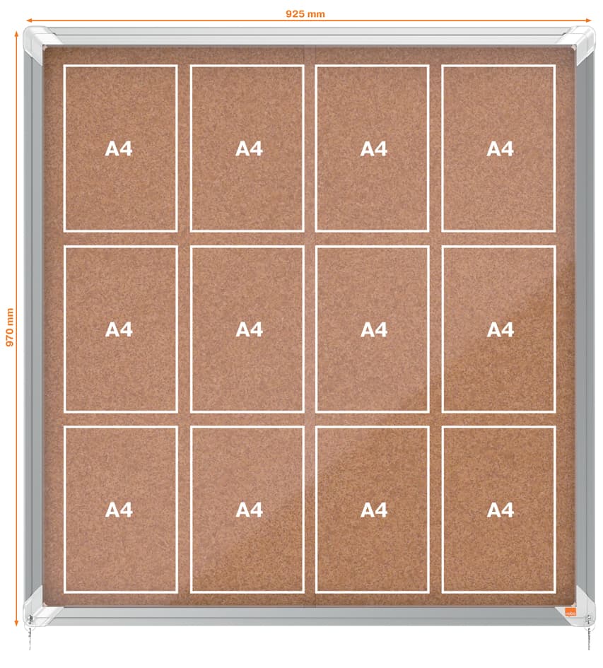 Nobo Schaukasten Premium Plus, Kork-Rückwand, 12 X Din A4