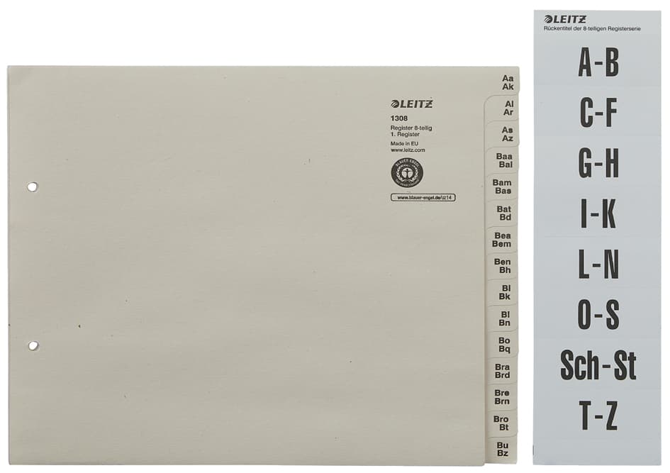 Leitz Tauenpapier-Register, A-Z, Für 100 Ordner, Grau