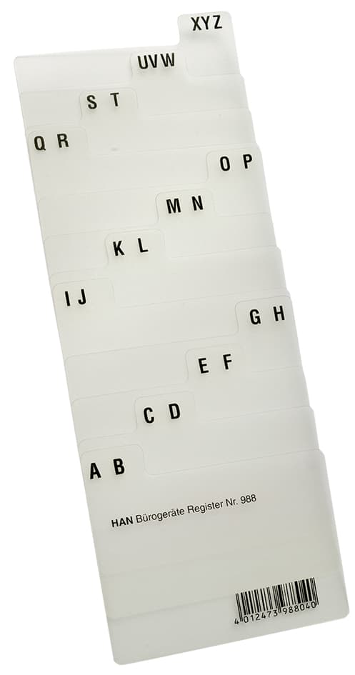 Han Karteiregister A-Z, Pp, A8 Quer, Transluzent, 12-Teilig
