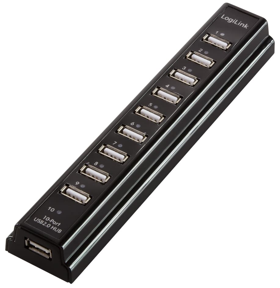 Logilink Usb 2.0 Hub Mit Netzteil, 10-Port, Schwarz