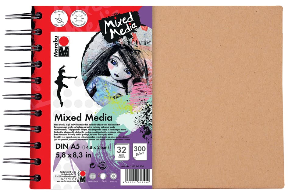 Marabu Spiralbuch , Mixed Media, , Din A4, 300 G/Qm, 32 Blatt